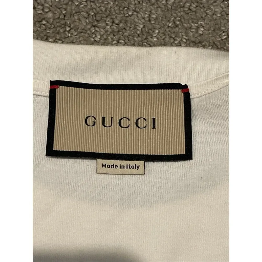 Gucci Cotton Jersey Mirror Logo Print T-Shirt Ivory Size S Authentic